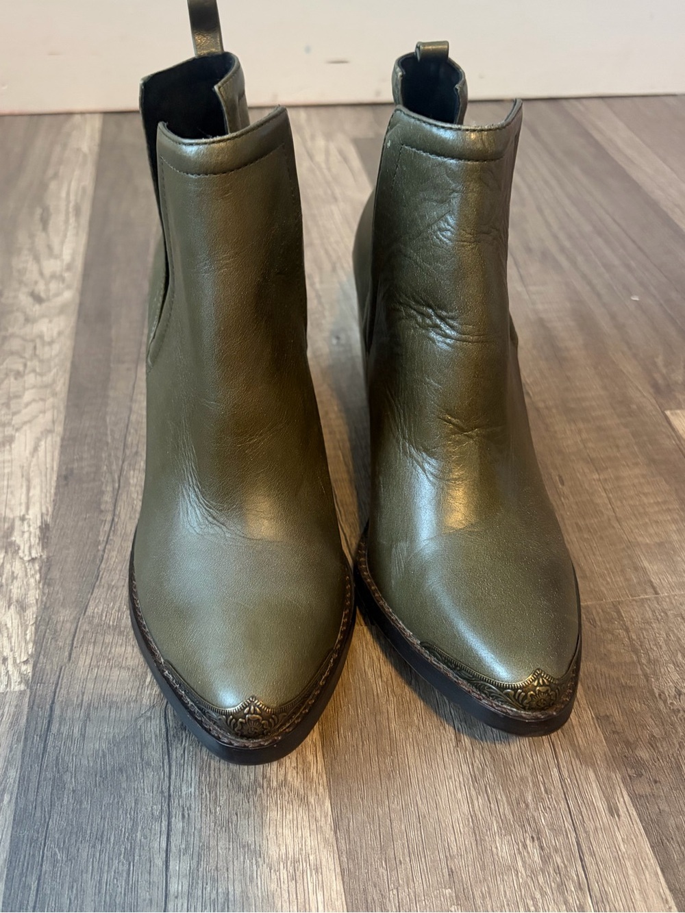 Jeffrey Campbell cromwell green olive  Leather Pointed Toe Western Bootie